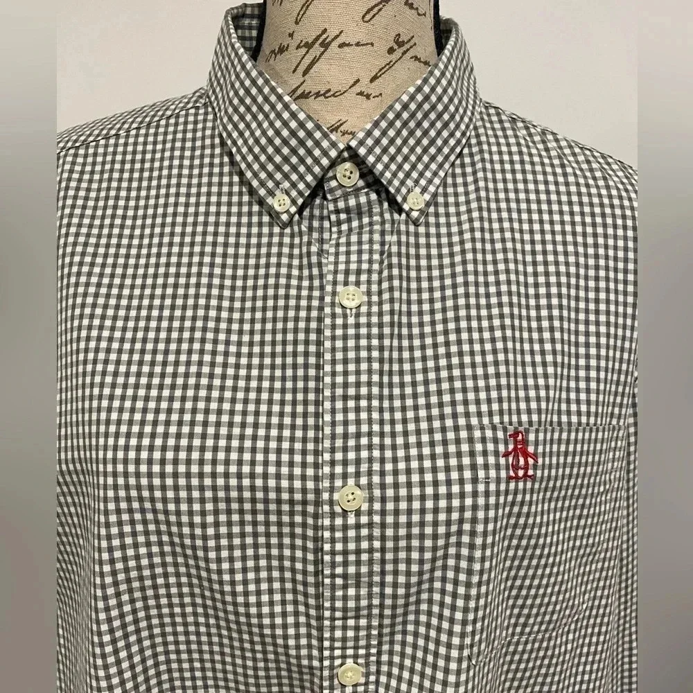 Original Penguin Men’s Casual Button Down Shirt Plaid Heritage Slim Fit Size XL